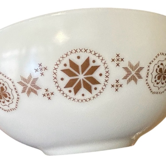 Vtg PYREX Town & Country Cinderella Mixing Bowl #444  Brown on White 4 Qt Large - Picture 3 of 7